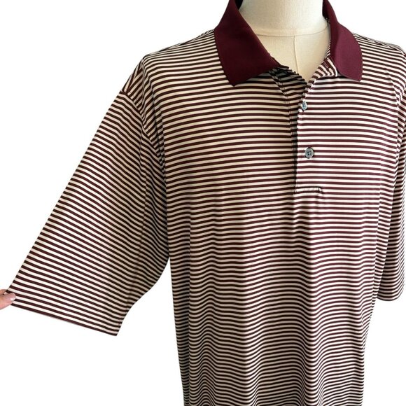 Footjoy Men' 2XL Maroon White Striped Golf Polo Aggie Pullover Shirt w/FLAW - Picture 4 of 8